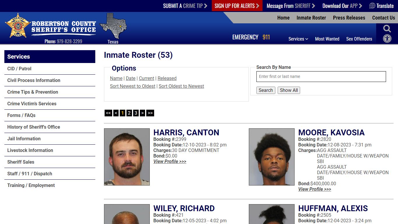 Inmate Roster (55) - Robertson County TX Sheriff
