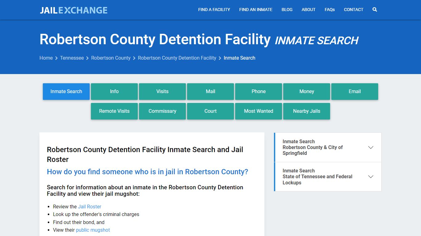 Robertson County Detention Facility Inmate Search - Jail Exchange
