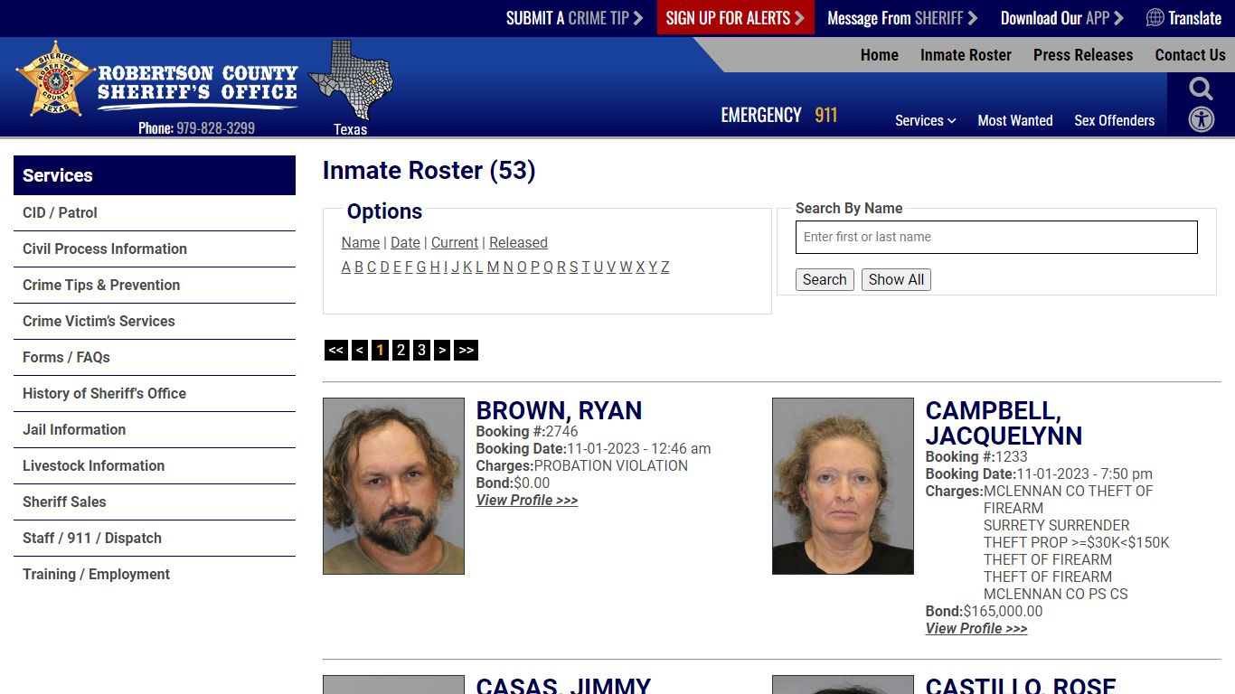 Inmate Roster - Current Inmates - Robertson County TX Sheriff